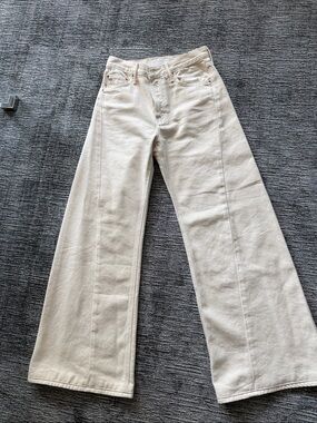 MOTHER Cream Flare Wide-Leg Jeans lemon twist